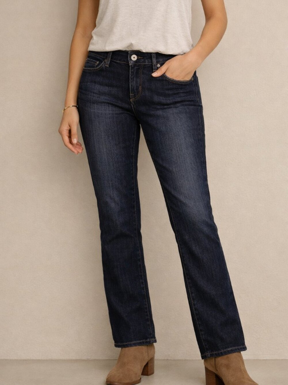 Levi’s Demi Curve Straight‑Leg Jeans • Dark Blue Mid‑Rise Denim • Size 27